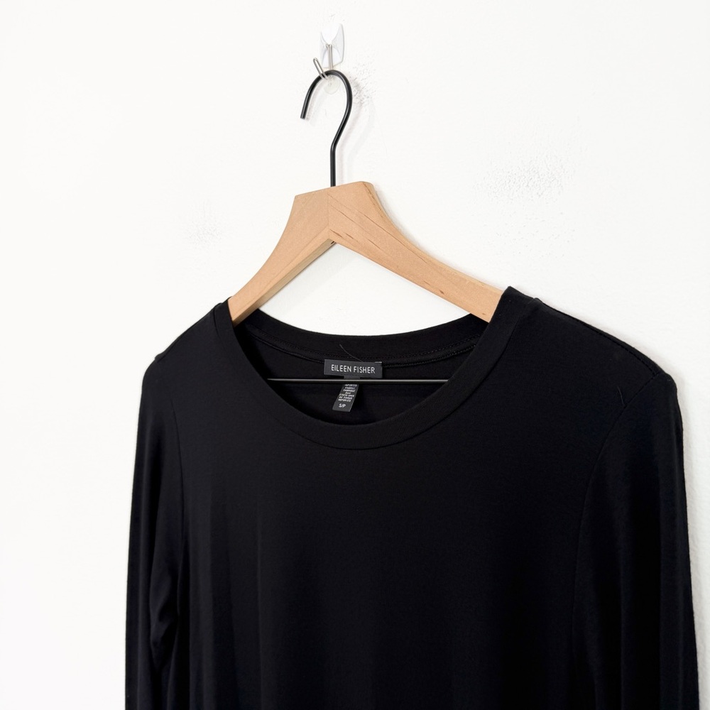 Eileen Fisher Bateau-Neck Long Tunic Black Side Slits Size Small - Picture 3 of 7